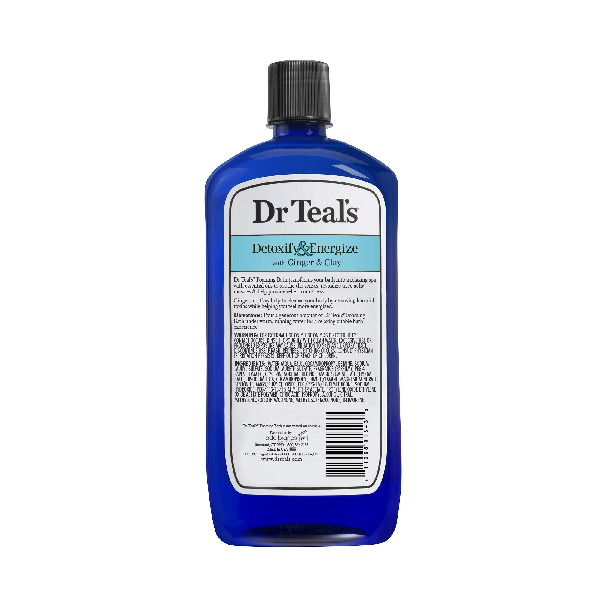 Dr Teal’s Foaming Bath with Pure Epsom Salt, Detoxify & Energize with Ginger & Clay, 34 Ounches